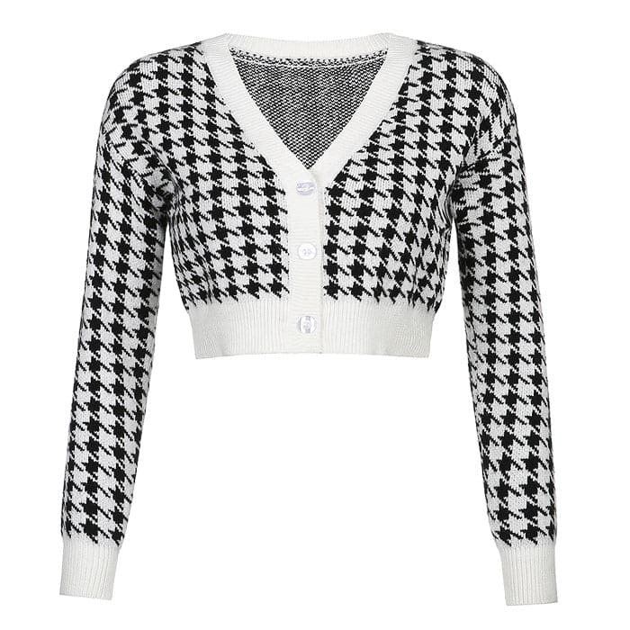 Black Check Crop Cardigan - Cardigan