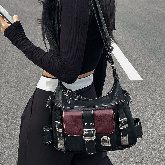 Black Check Shoulder Bag - Standart / Black/red - Handbags