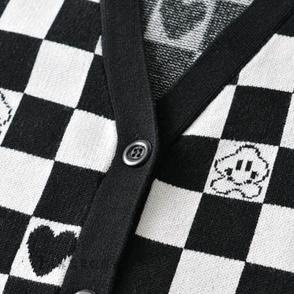 Black Checkerboard with Mini Heart Cropped Vest - Vest