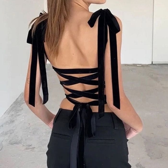 Black Chic Bow Corset Top - Tops