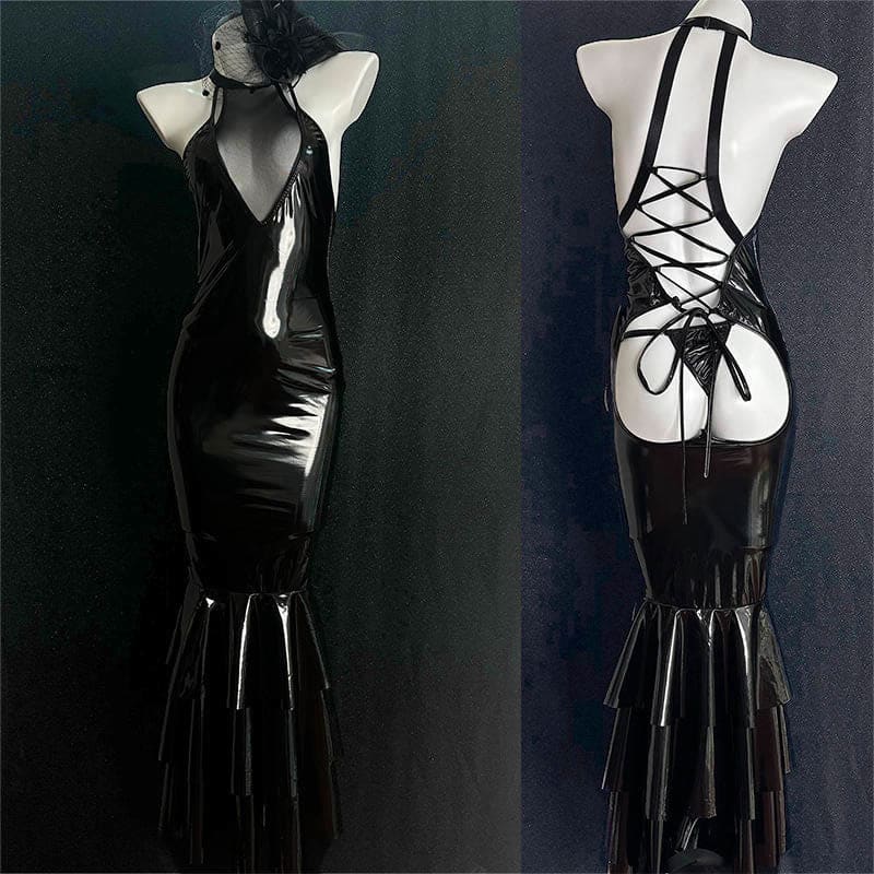 Black Cosplay Mermaid Backless Lingerie Dress - Black