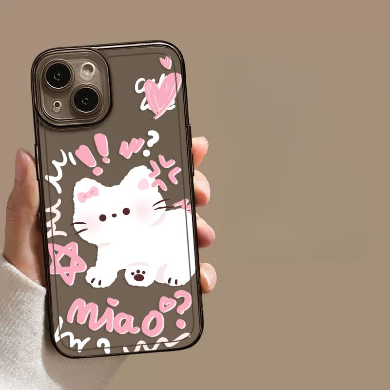 Black Cute Cat and Puppy Phone Case - iPhone 15 / Cat01