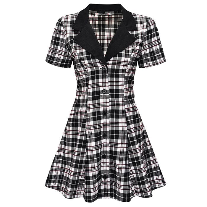 Black Dark Plaid Dress - Dresses