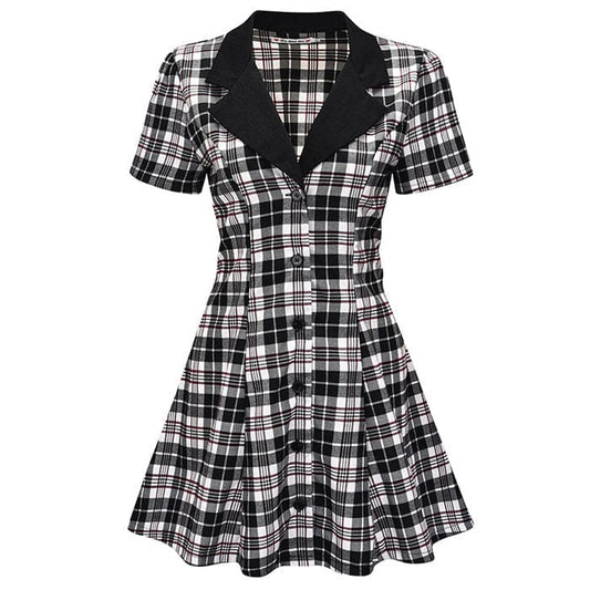 Black Dark Plaid Dress - Dresses