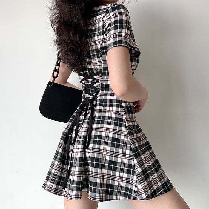 Black Dark Plaid Dress - Dresses