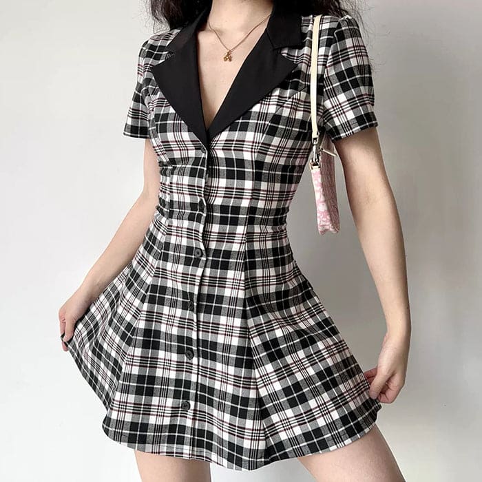 Black Dark Plaid Dress - Dresses