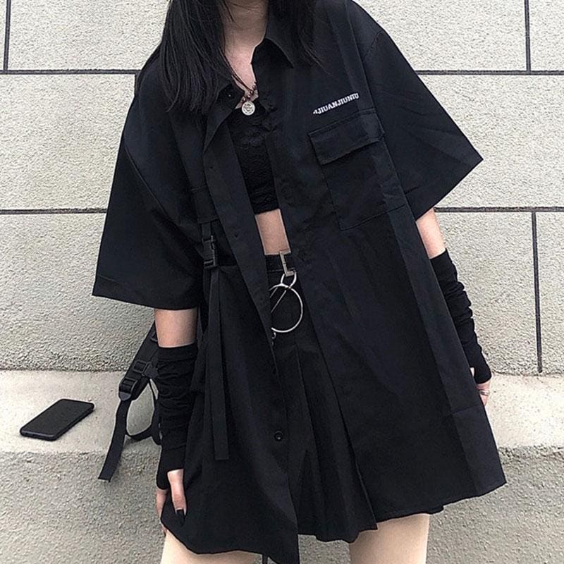 Black Dark Pocket T-Shirt Skirt Set - Set / S