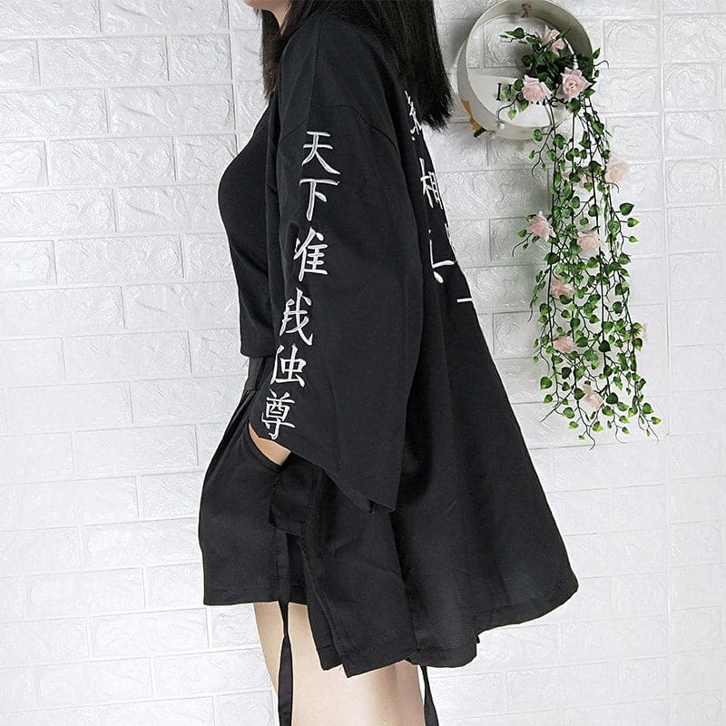 Black Dragon Chinese Embroidery Kimono Outerwear Sun