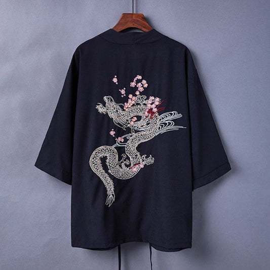 Black Dragon Chinese Embroidery Kimono Outerwear Sun