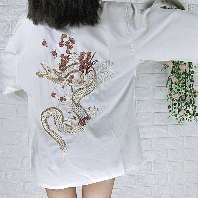 Black Dragon Chinese Embroidery Kimono Outerwear Sun