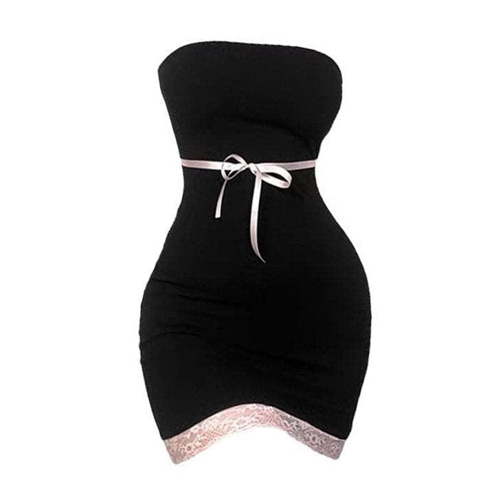 Black Elegant Bow Dress - S / Black/pink - Dresses