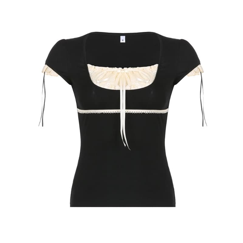 Black Elegant Lace T-shirt - short sleeve tops