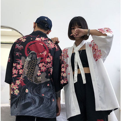 Black Fish Floral Kimono Outerwear Sun Protective