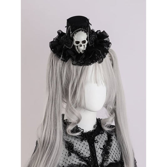 Black Floral Halloween Skeleton Hat - Black / Free Size