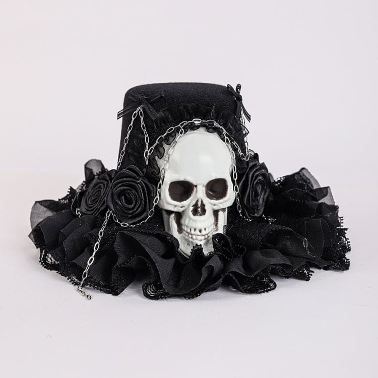 Black Floral Halloween Skeleton Hat - Black / Free Size