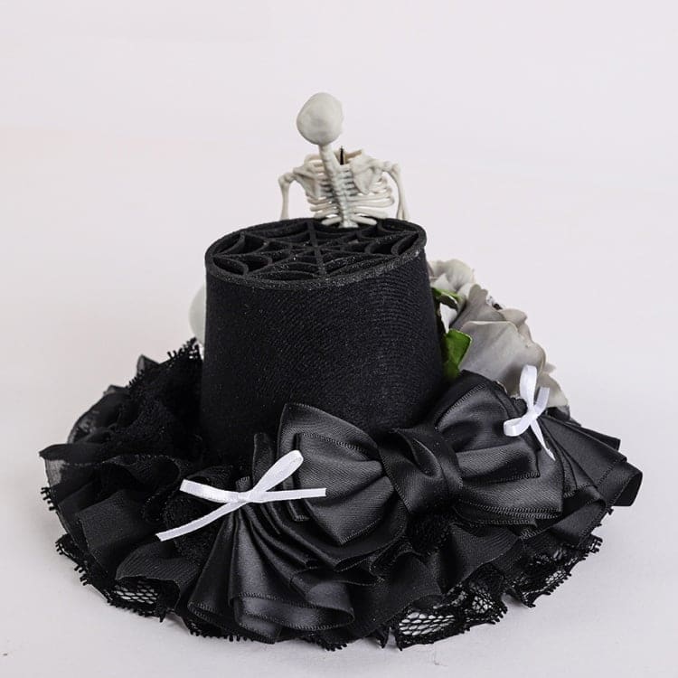 Black Floral Halloween Skeleton Mini Hat - Black / Free Size