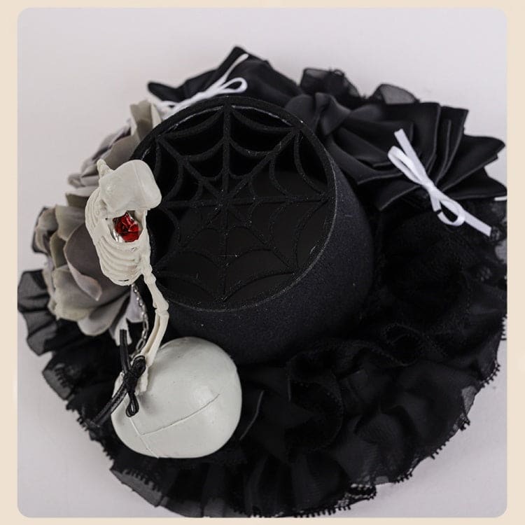 Black Floral Halloween Skeleton Mini Hat - Black / Free Size