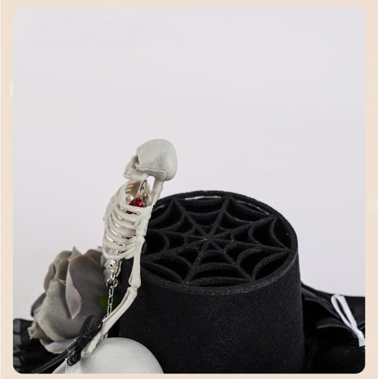 Black Floral Halloween Skeleton Mini Hat - Black / Free Size