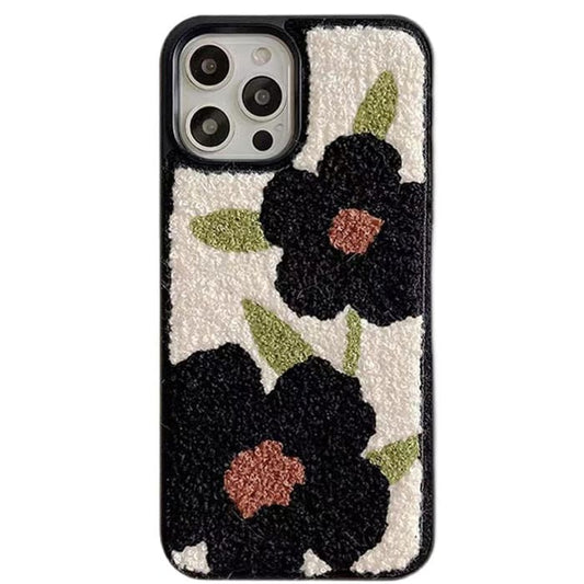 Black Flower Fuzzy iPhone Case - IPhone Case