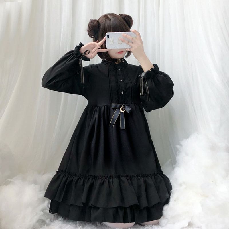 Black Gothic Darkness Star Button Front Dress