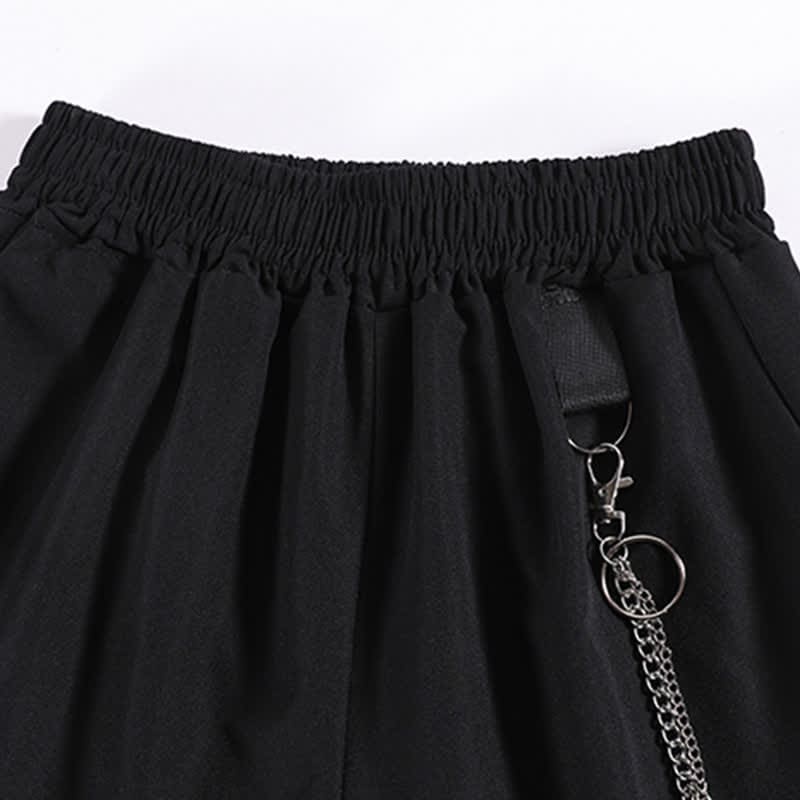 Black Gothic Strap Chain T-Shirt Cargo Shorts