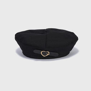 Black Heart Buckle Beret - Standart / Black - Hats