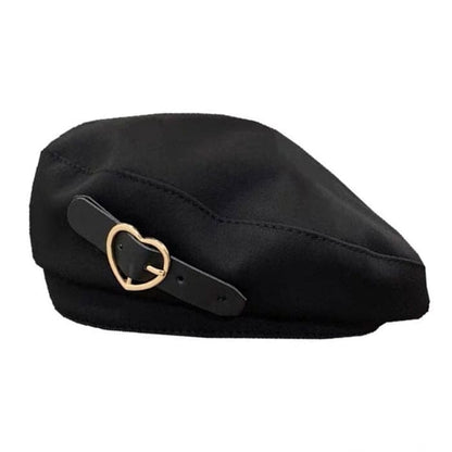 Black Heart Buckle Beret - Standart / Black - Hats