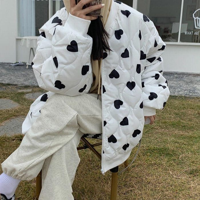 Black Heart Coat - Free Size / White/black - Jackets