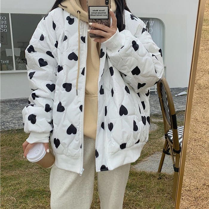 Black Heart Coat - Free Size / White/black - Jackets