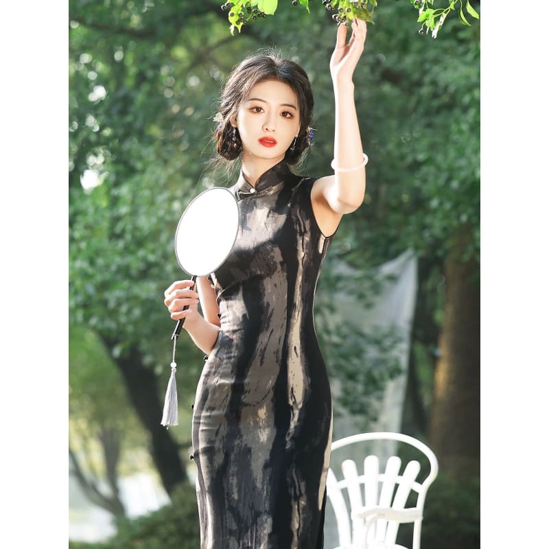 Black Ink Painting Cheongsam - S - Female Hanfu