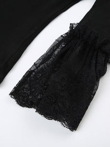 Black Lace Sleeve Top - long sleeve tops