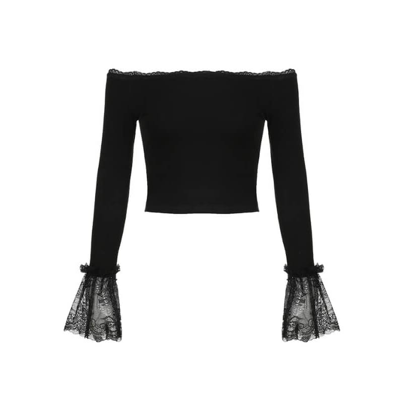 Black Lace Sleeve Top - long sleeve tops