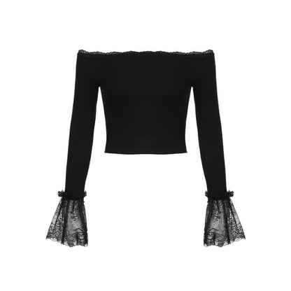 Black Lace Sleeve Top - long sleeve tops