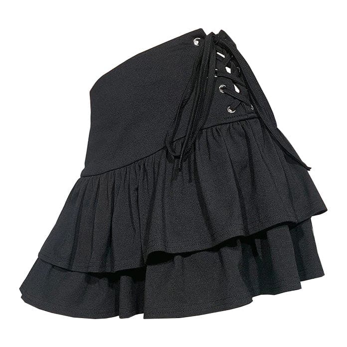 Black Lace Up Skirt - Skirt