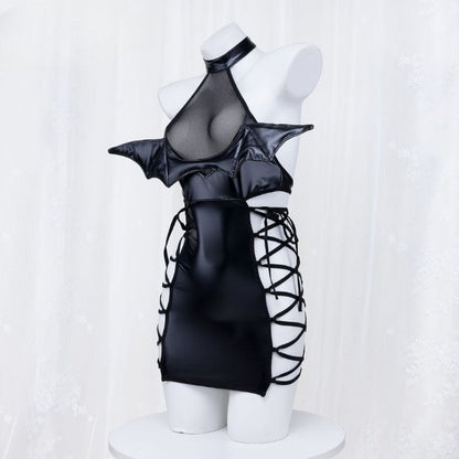 Black Lace Up Vampire Rose Wings Dress ON904 - F / Black