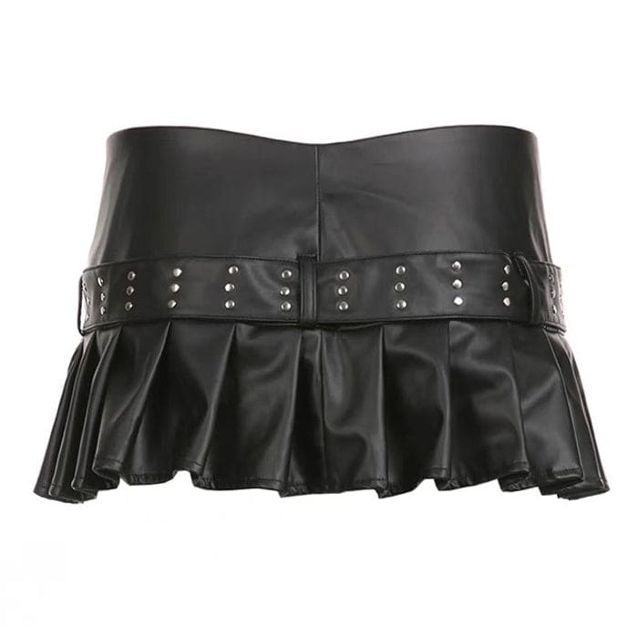 Black Leather Micro Skirt - Skirt