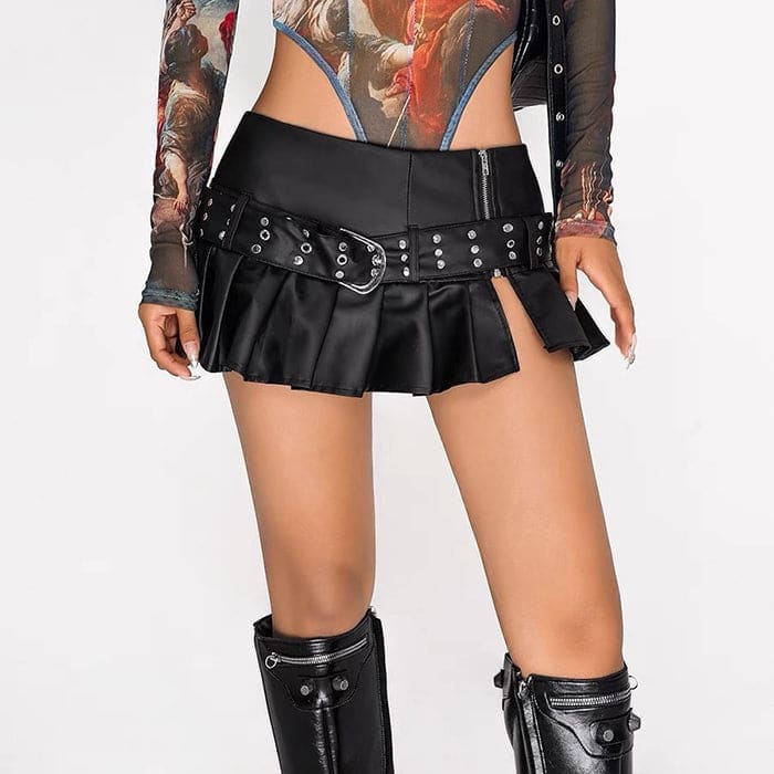 Black Leather Micro Skirt - Skirt