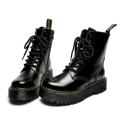 Black Leather Platform Lace Up Martin Boots