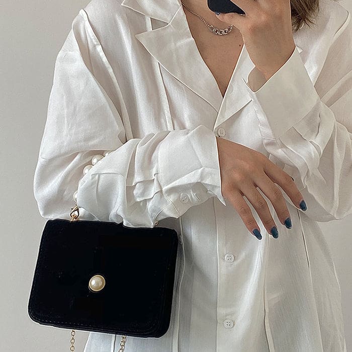 Black Luxury Pearl Chain Bag - Standart / Black - Handbags