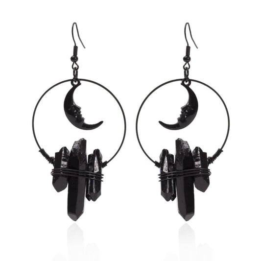 Black Moon Witch Crystal Earrings - Standart / Black