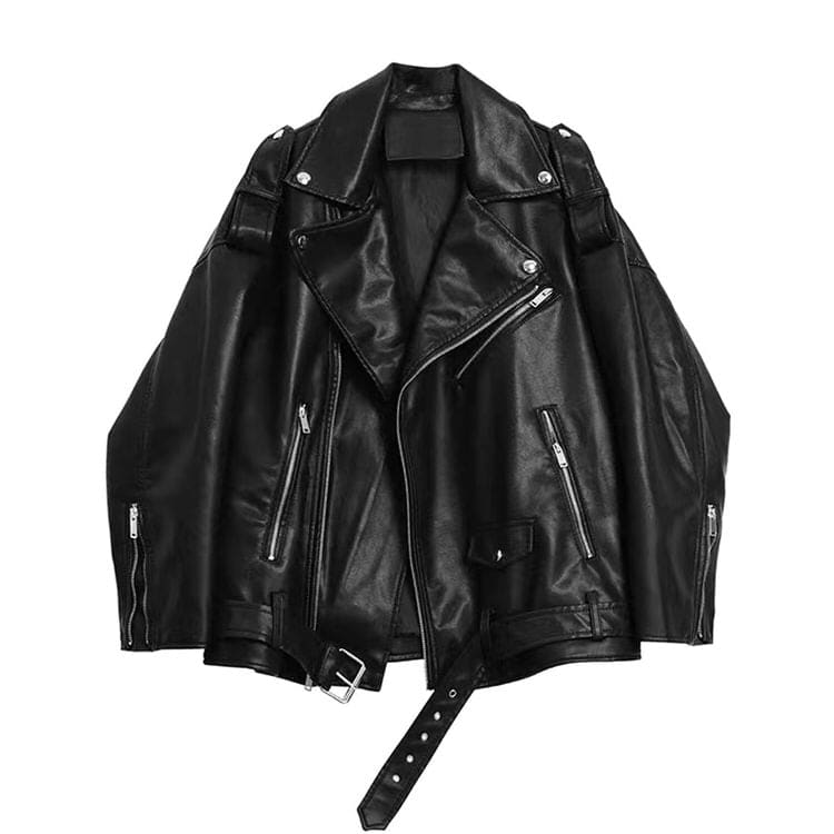 Black Motorcycle Leather Jacket - S / Black - Jackets