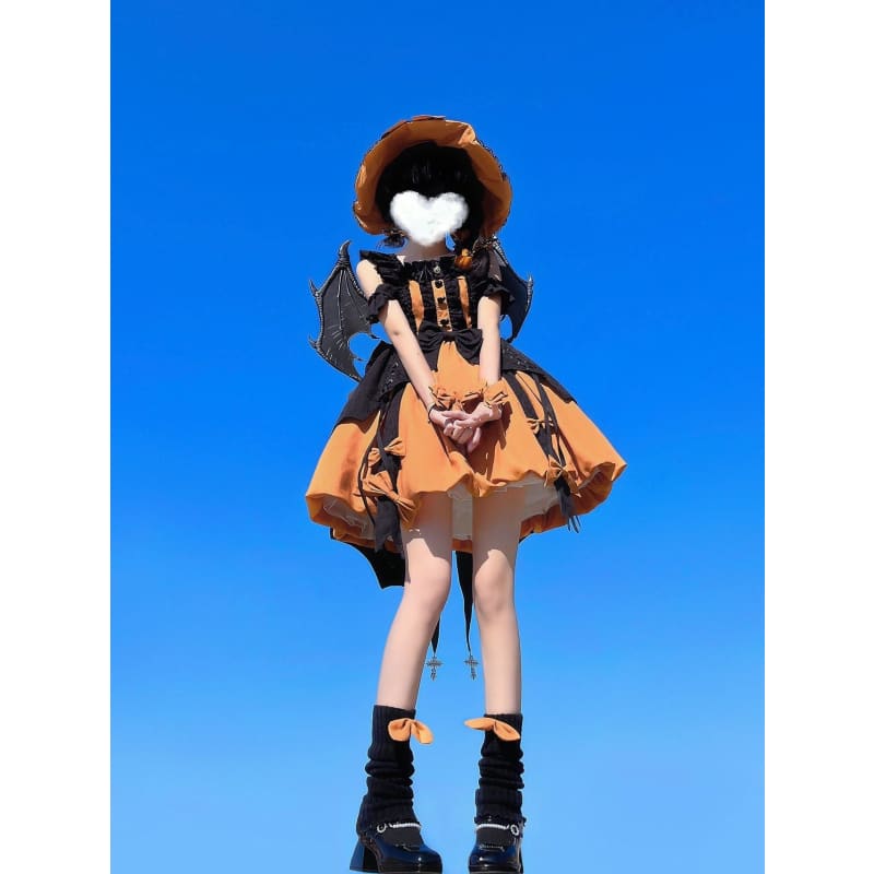 Black Orange Halloween Witch Sweet Pumpkin Lolita Dress