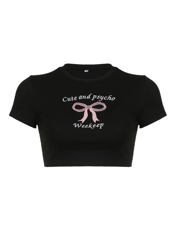 Black Pink Bow Short Top - short sleeve tops