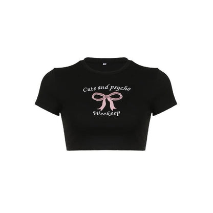 Black Pink Bow Short Top - short sleeve tops