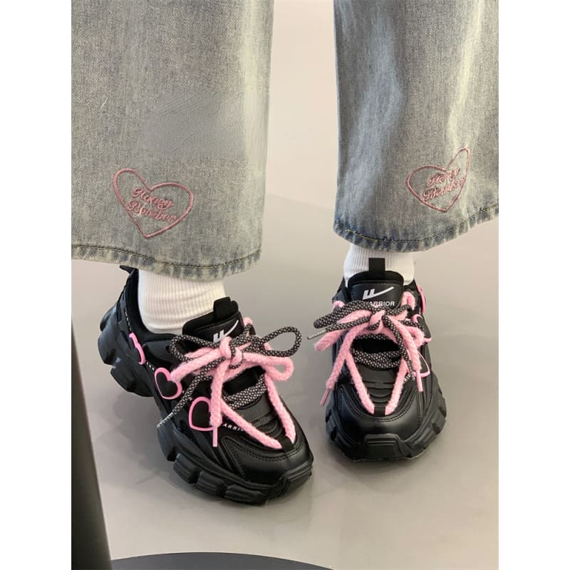 Black Pink Heart Sneakers Shoes Lovercore - Heartzcore