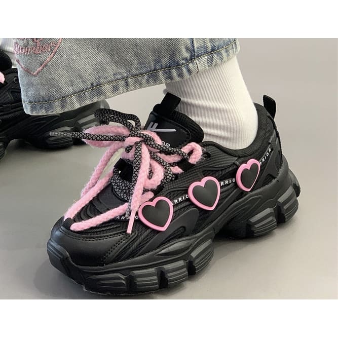 Black Pink Heart Sneakers Shoes Lovercore - Heartzcore -