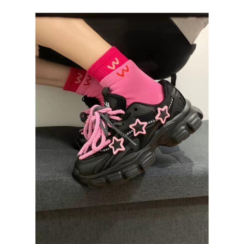 Black Pink Heart Sneakers Shoes Lovercore - Heartzcore