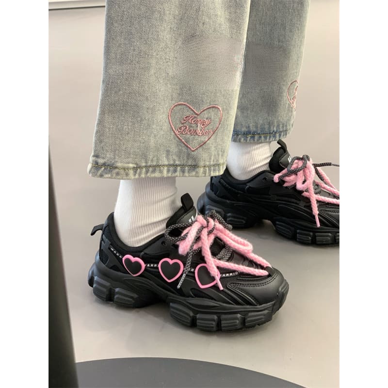 Black Pink Heart Sneakers Shoes Lovercore - Heartzcore