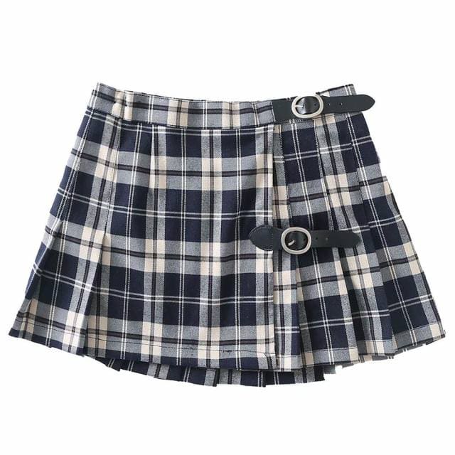 Black Plaid Mini Skirt - Skirt