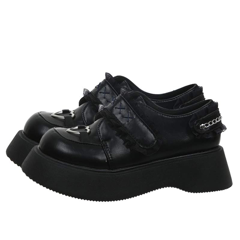 Black Platform Lace Lolita Mary Janes Shoes - Black 1 / 35